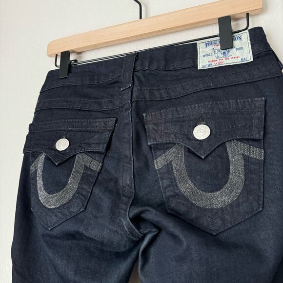 Vintage Y2K True Religion Womens Dark Skinny Jean Rhinestone Denim Pants Size 26 - Picture 9 of 11